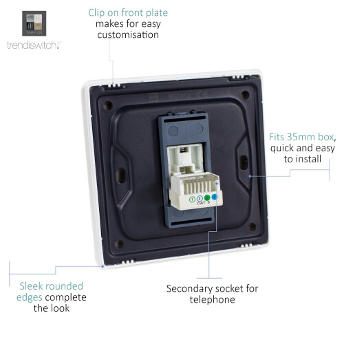 Trendi Switch Trendi Artistic Modern Telephone Socket Matt Black 2