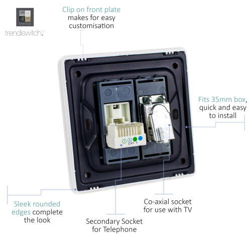 Trendi Switch Trendi TV Co-axial Socket + Telephone Socket Matt Black 2