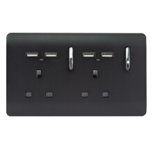 Trendi 2 Gang 13 Amp 4x2.1mA USB Switched Plug Socket Matt Black