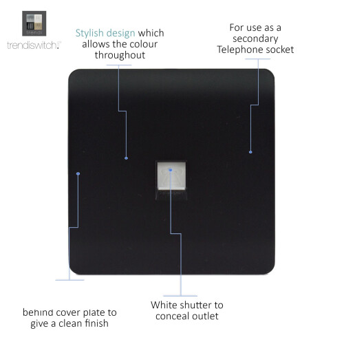 Trendi Switch Trendi Artistic Modern Telephone Socket Matt Black 1