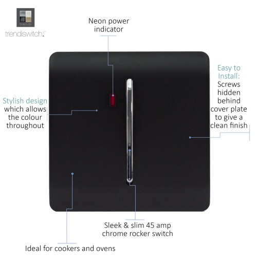 Trendi Switch Trendi Modern 45 A Light Switch & Neon Insert Matt Black 1