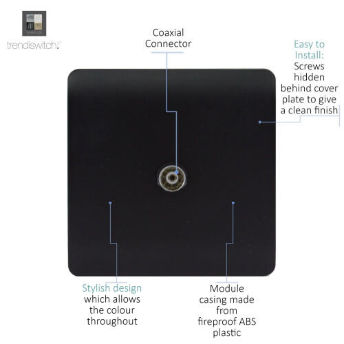 Trendi Switch Trendi Modern TV Co-Axial Socket Matt Black 1