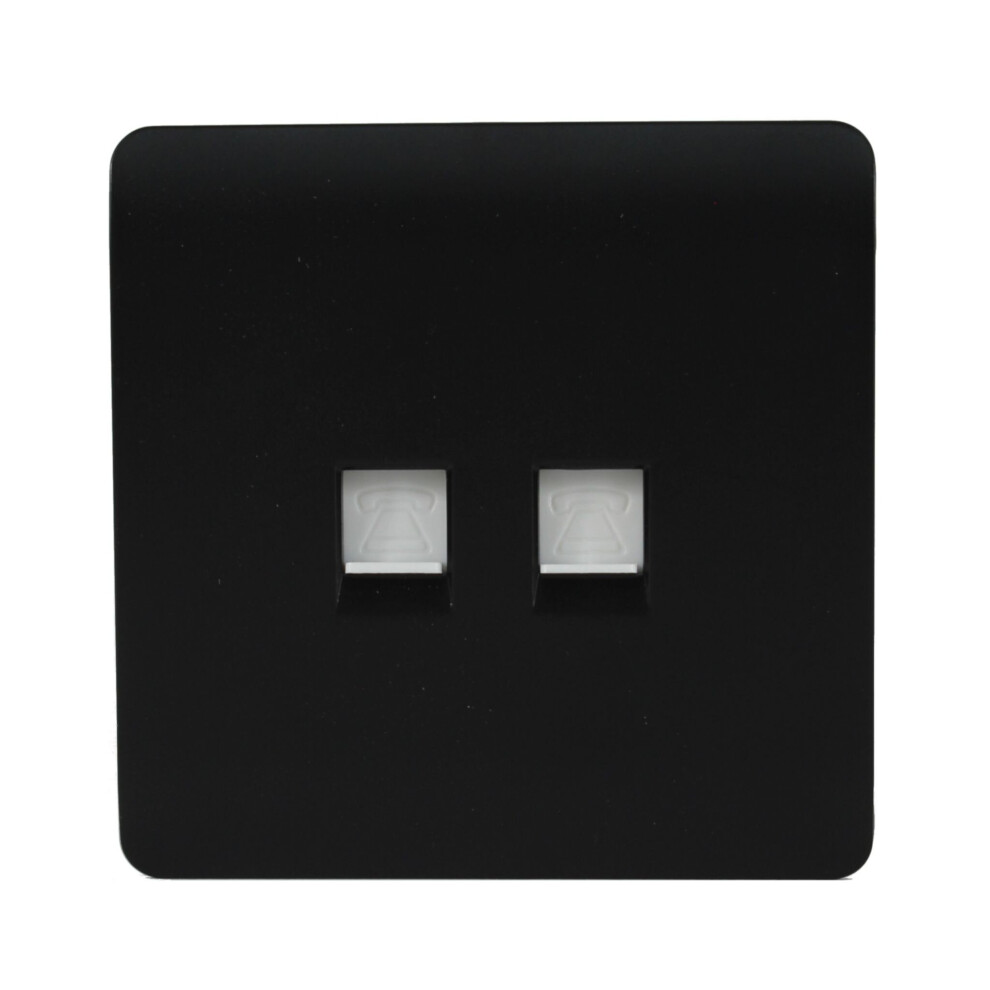 Trendi Modern 2 Gang Telephone Socket in Matt Black - Image 3