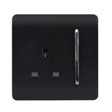 Trendi 1 Gang Modern 13 Amp Switched Tactile Plug Socket Matt Black