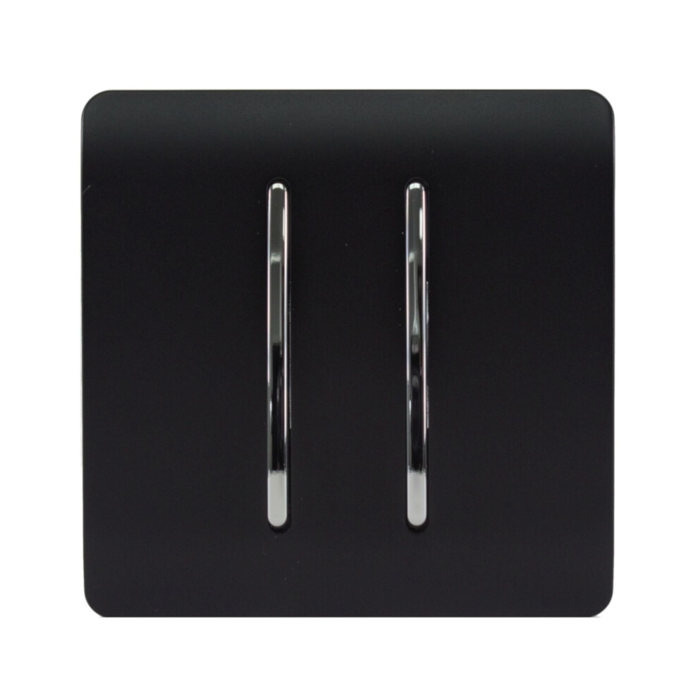 Trendi 2 Gang 2 Way Modern 10 Amp Rocker Light Switch Matt Black