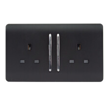 Trendi 2 Gang Modern 13 Amp Switched Tactile Plug Socket Matt Black