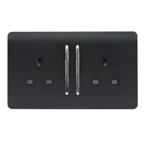 Trendi Switch Trendi 2 Gang Modern 13 Amp Switched Tactile Plug Socket Matt Black