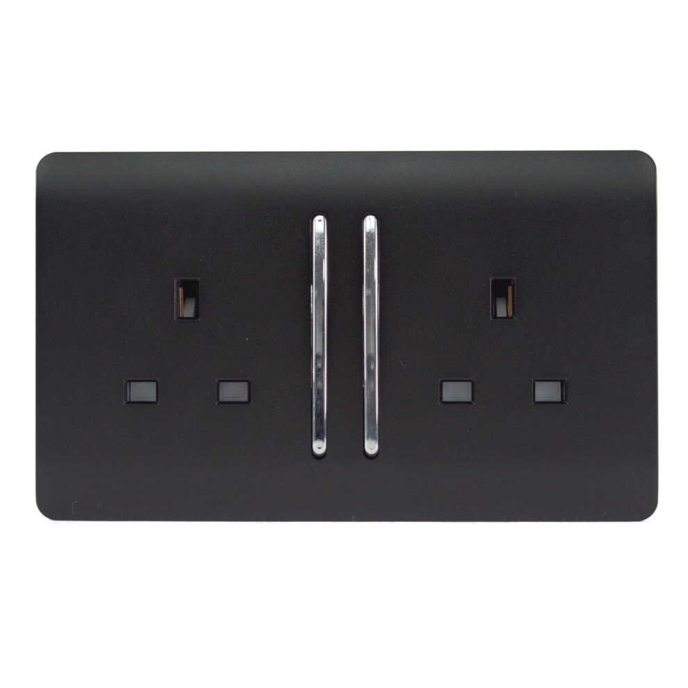 Trendi 2 Gang Modern 13 Amp Switched Tactile Plug Socket Matt Black