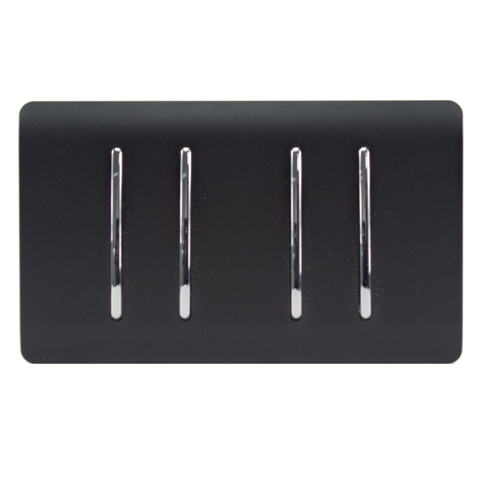 Trendi Modern 4 Gang 2 Way Rocker Double Plate Light Switch Matt Black