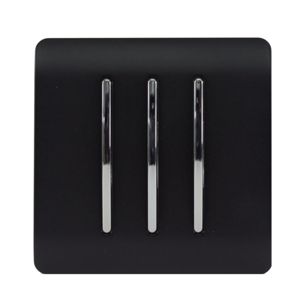 Trendi Switch Trendi 3 Gang 2 Way Modern 10 Amp Rocker Light Switch Matt Black