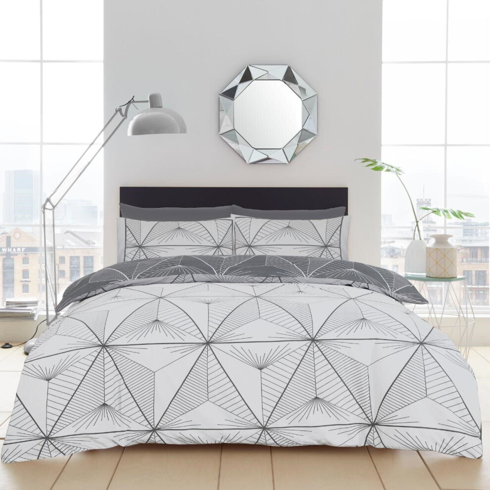 Zander Geometric Geo Diamond Grey Charcoal Double Duvet Quilt Cover Bedding Set