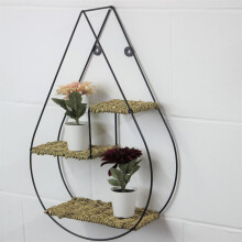 3 Tier Floating Shelf Wall Mount Hanging Shelve Black Metal Frame Woven Rope