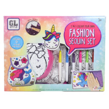 GL Style 3 in 1 Design Colour Your Own Fashion Sequin Children Activity Kids Set