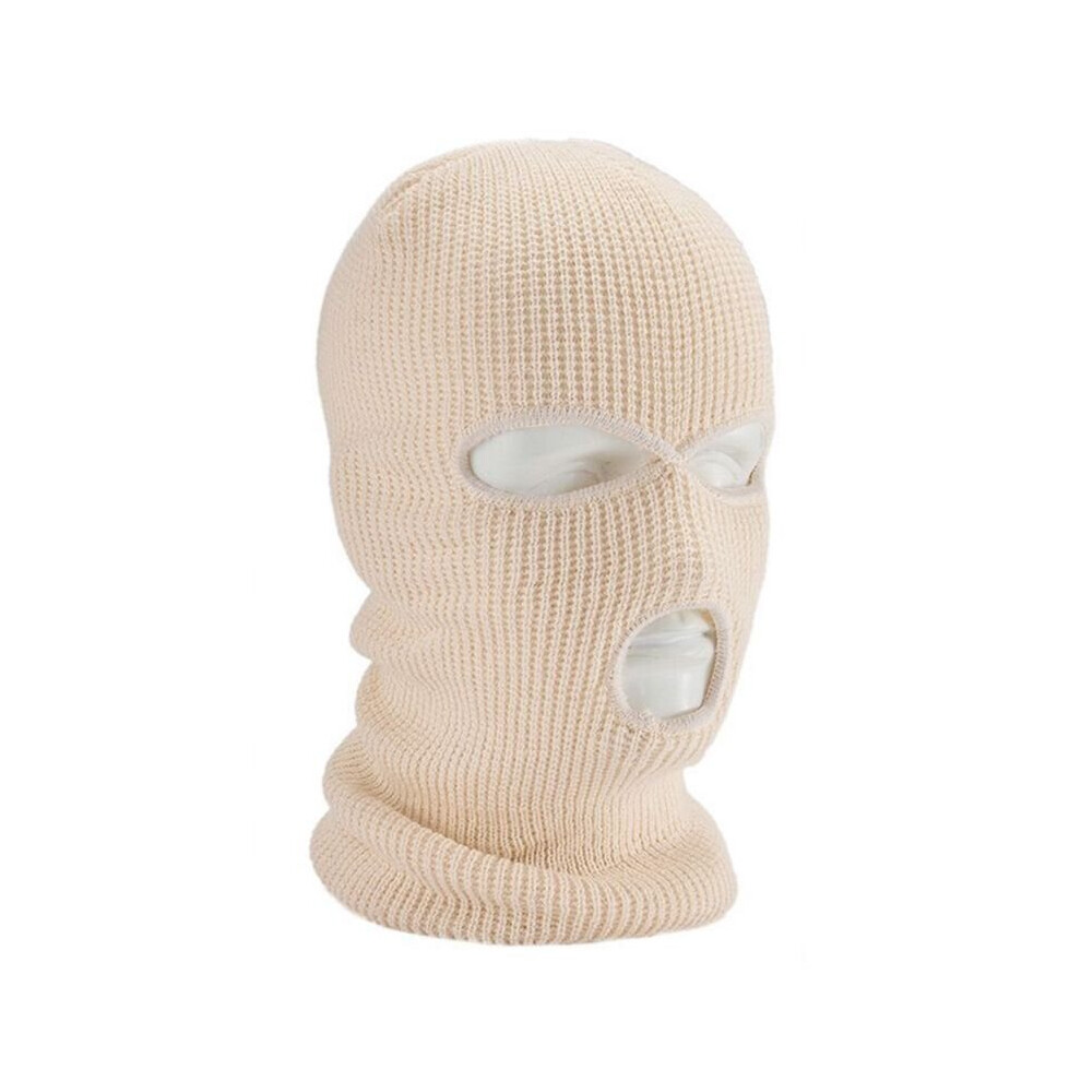 (Beige) 3 Hole Full Face Ski Mask Balaclava Beanie Warm Hat Cream,Multicoloured 129799860487