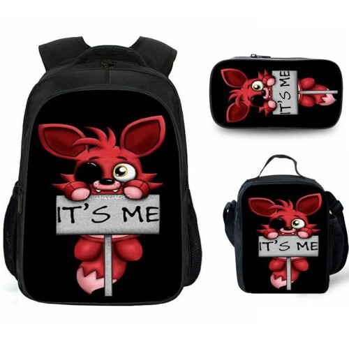 (Black Red) 3PCS Five Nights At Freddys Backpack  Lunch Bag