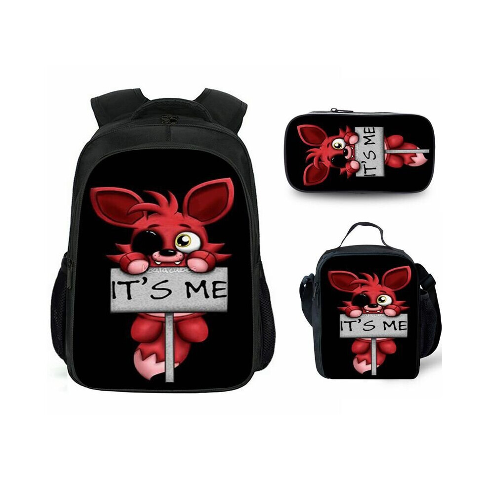 (Black Red) 3PCS Five Nights At Freddys Backpack  Lunch Bag