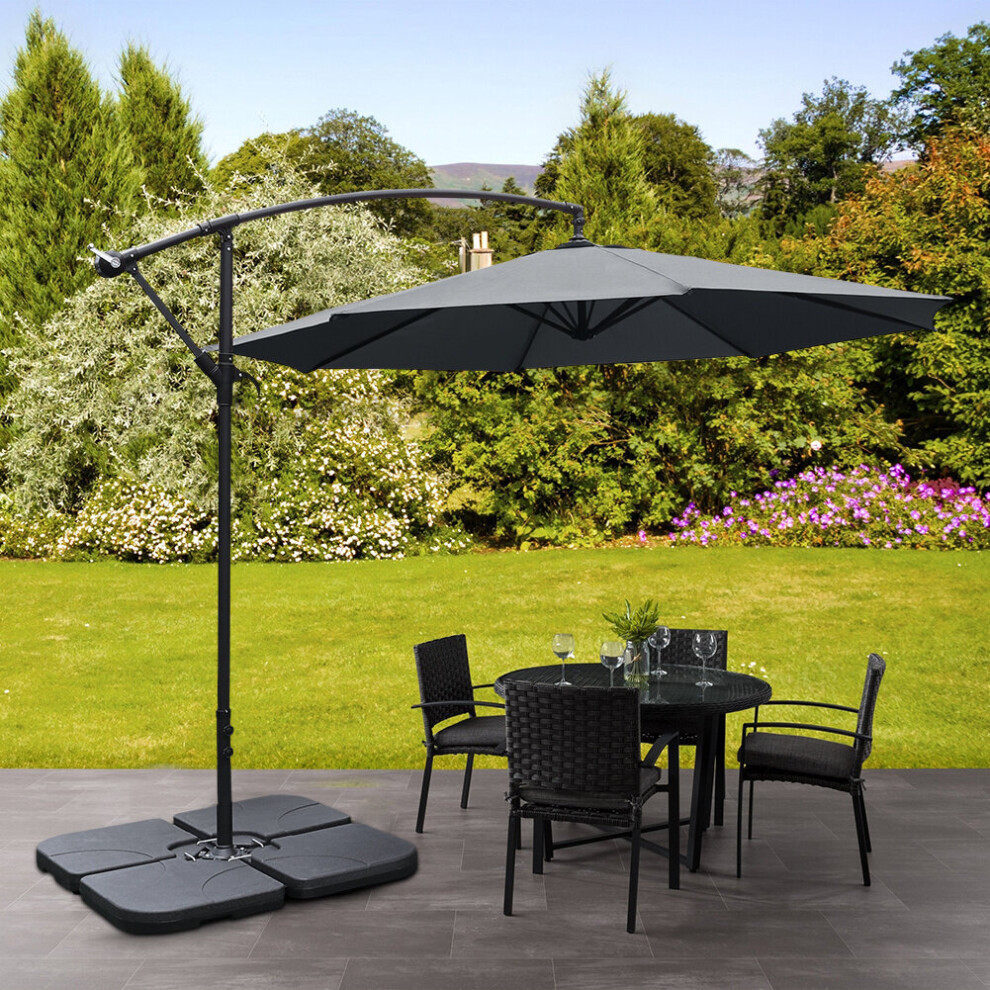 3M Large Banana Cantilever Patio Parasol Outdoor Sunshade with Cross Base & Square Base