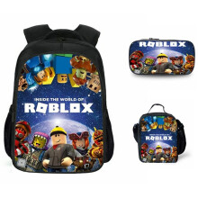 (Dark Blue) 3pcs Roblox Schoolbag Lunch Bag Pencil Case Set