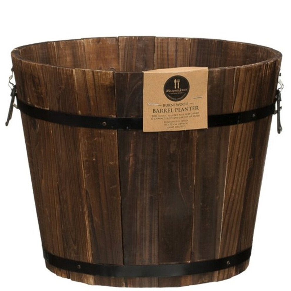 Solid Hand Crafted Large Burntwood Barrel Planter Add Charm and Character To Your Garden.