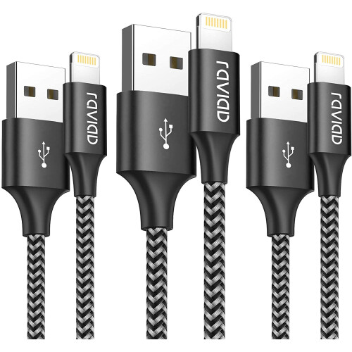 RAVIAD iPhone Charger Cable, Lightning Cable [3Pack 2M, MFi Certified] iPhone Charger Nylon Braided Fast iPhone Charging Cable Lead for iPho