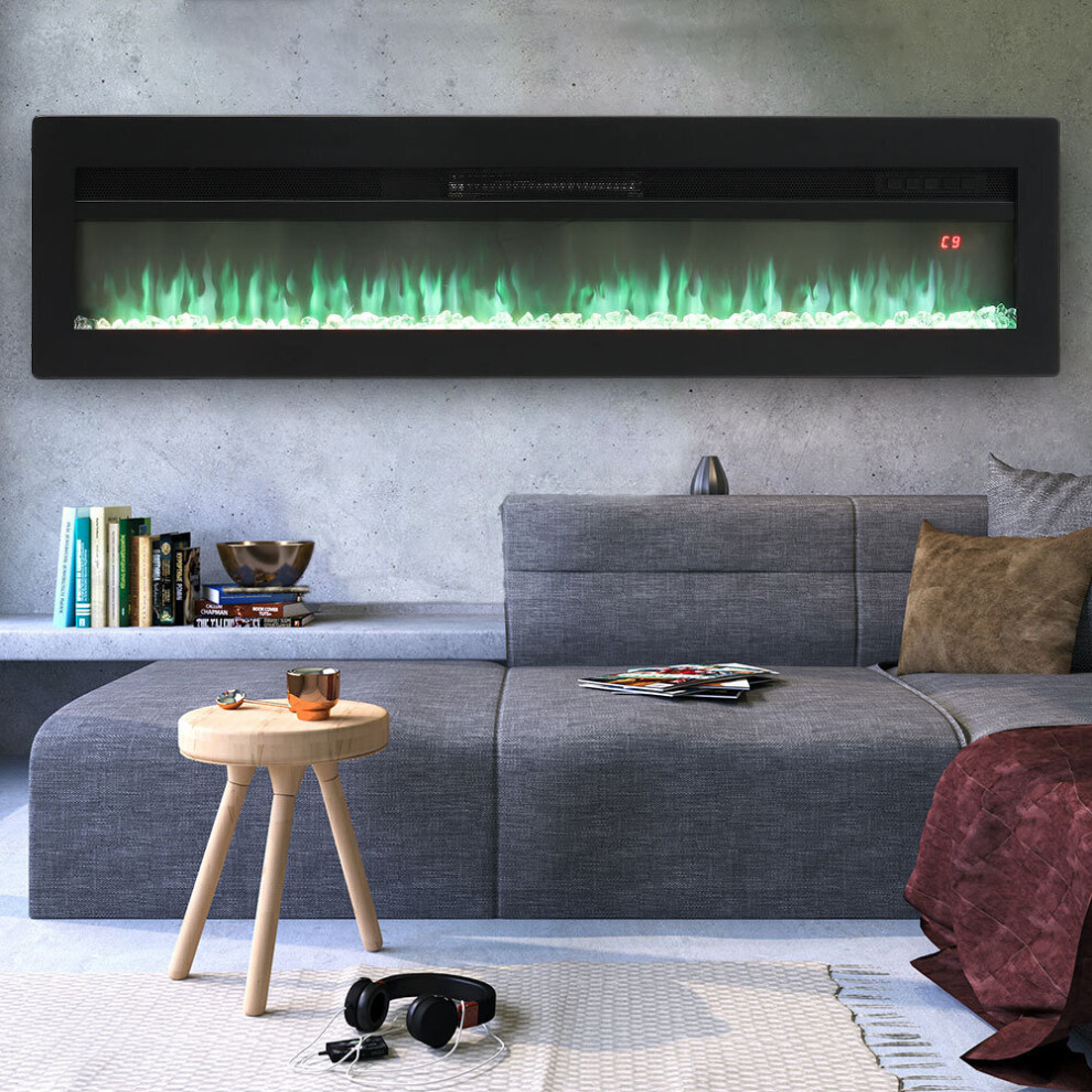 (Black) Electric 50" Insert/Wall Mounted LED Fireplace Wall Inset Into Fire Freestand