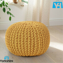 (Ochre) Cotton Knitted Moroccan 50cm Pouffe & Footstool Round Large Chunky Ottoman Stool