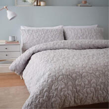 Catherine Lansfield So Soft Pinsonic Floral Grey Double Duvet Cover Set Quilted