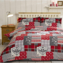 Alpine Patchwork Duvet Cover Set 100% Brushed Cotton  - Red - King Duvet Cover