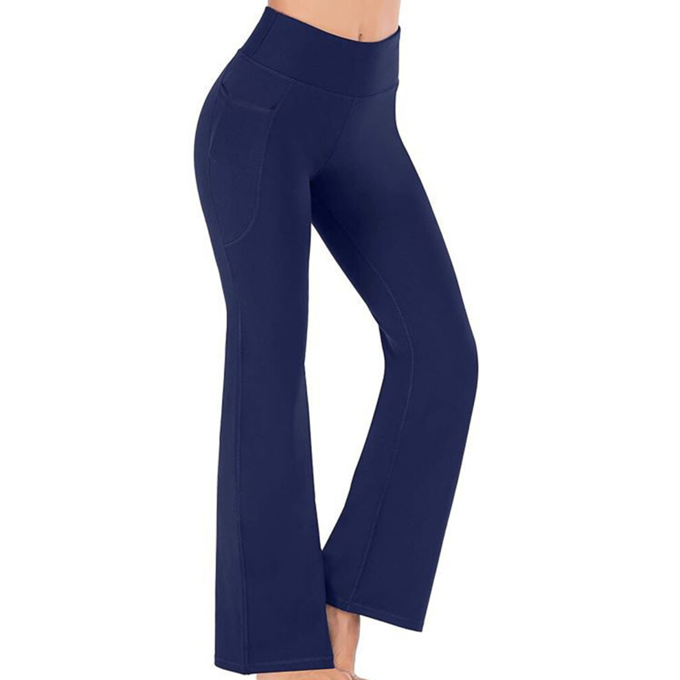 (Navy, S) Women'S Yoga Pants Loose Wide Leg Pants Pockets