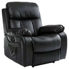 (Black) Chester Electric Heated Massage Recliner Bonded Leather Chair Sofa Gaming Home Armchair