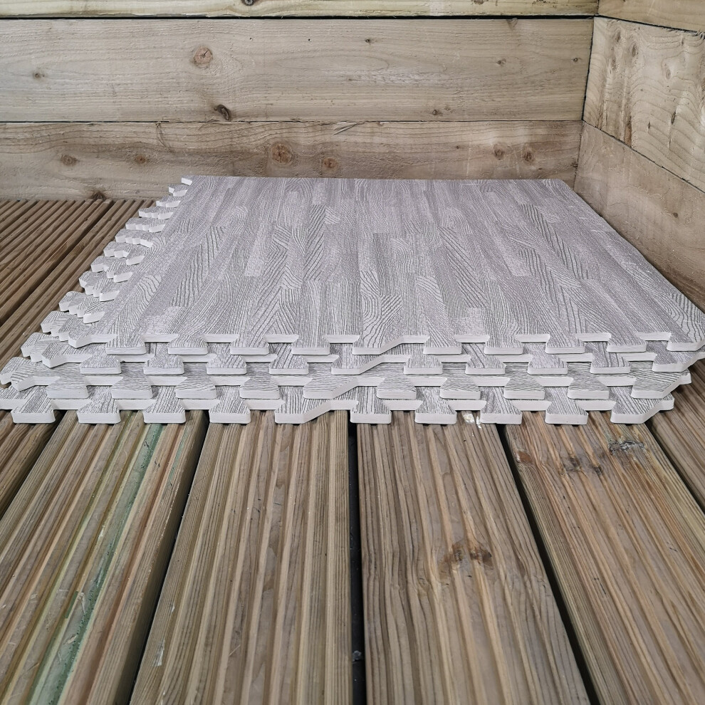 32 Piece Grey Wood Effect EVA Foam Floor Protective Tiles / Mats 60x60cm Each Set For Gyms, Kitchens, Garages, Camping, Kids Play Covers 11.52 sqm
