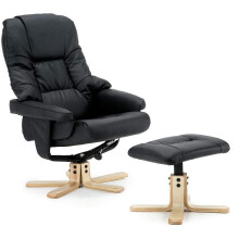 (Black) Sorento Bonded Leather Swivel Recliner Armchair Chair With Foot Stool