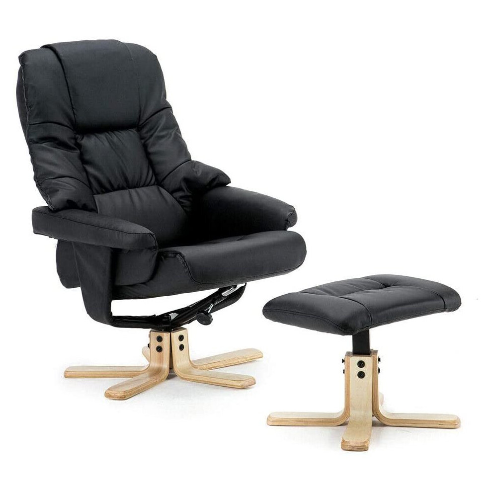 More4homes (Black) Sorento Bonded Leather Swivel Recliner Armchair Chair With Foot Stool Black