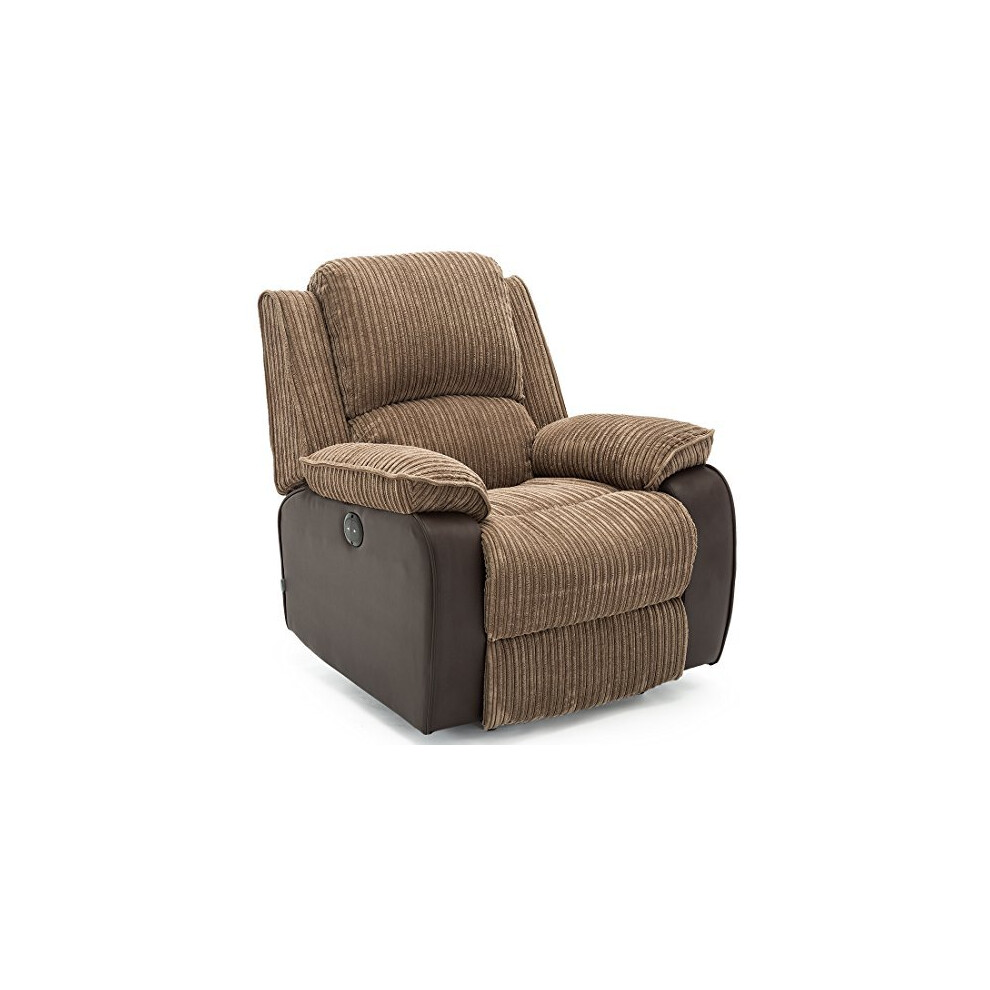(Brown) Postana Jumbo Cord Fabric Power Recliner Armchair Electric Sofa Reclining Chair