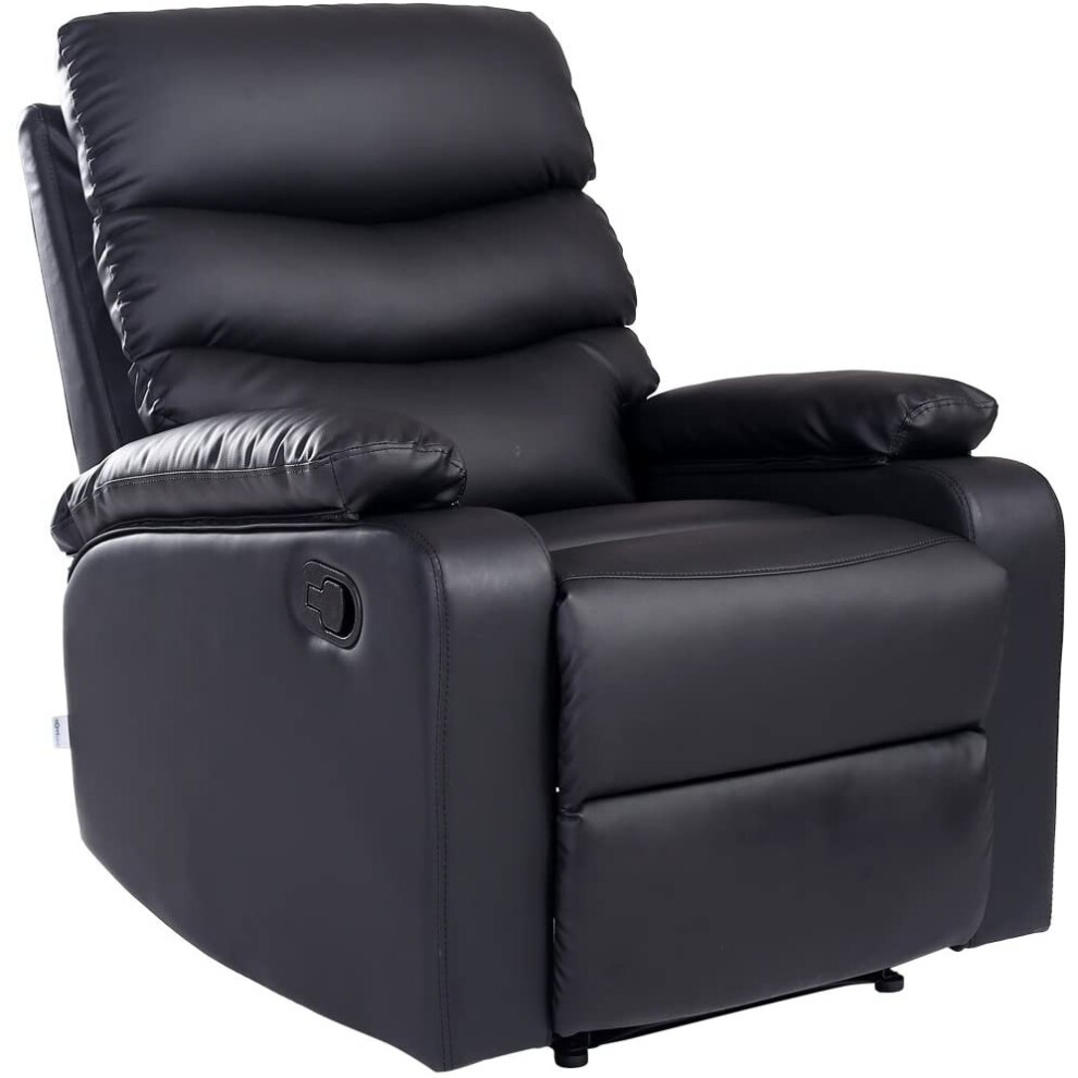 New More4homes (Black) Ashby Bonded Leather Recliner Armchair Sofa Chair Reclining Home Lounge Black Fur-Rch-Ashby-Black