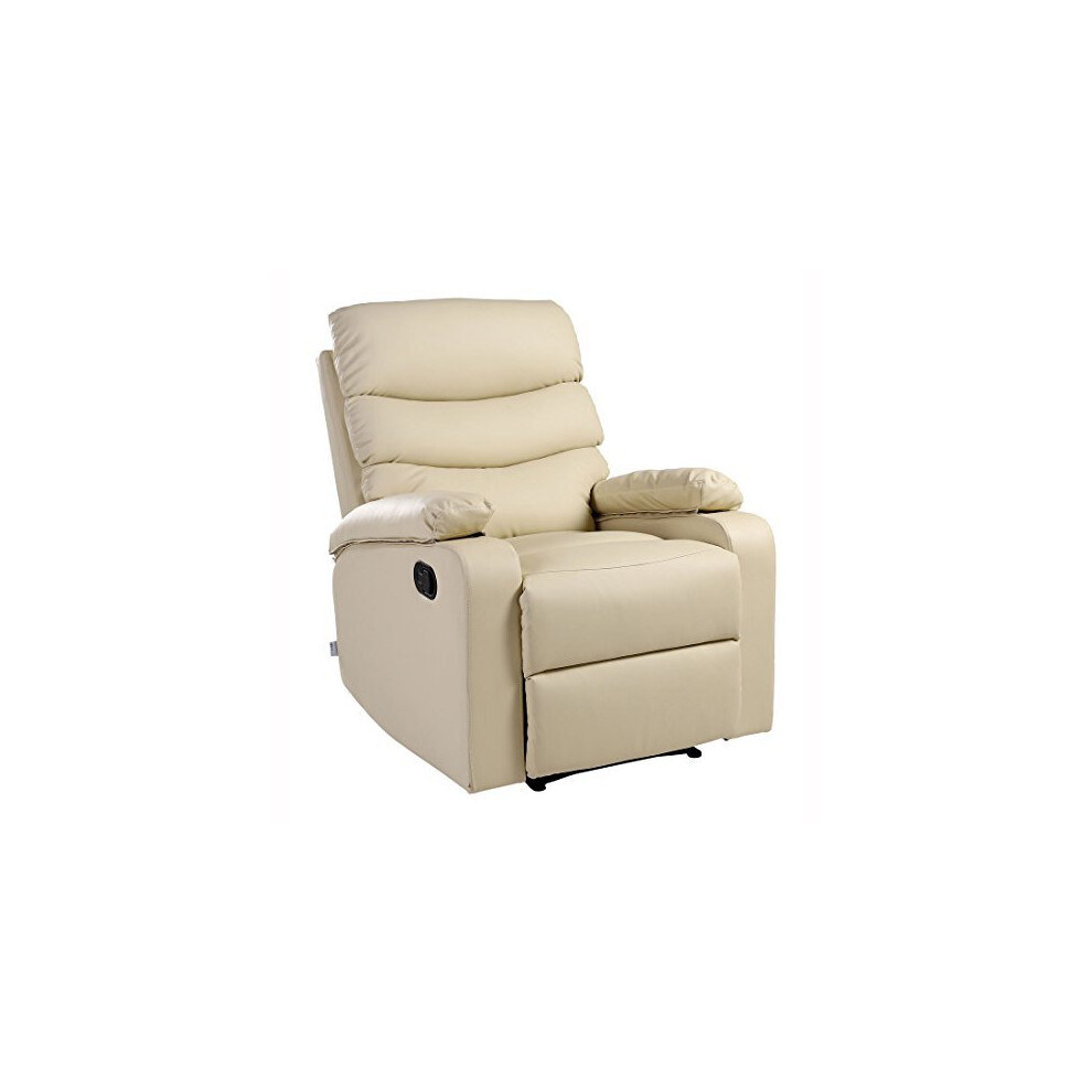 New More4homes (Cream) Ashby Bonded Leather Recliner Armchair Sofa Chair Reclining Home Lounge Cream Fur-Rch-Ashby-Cream