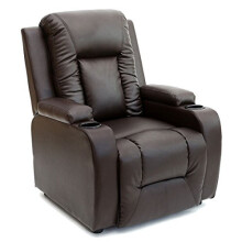 (Cream) Oscar Bonded Leather Recliner W Drink Holders Armchair Sofa Chair Reclining Cinema
