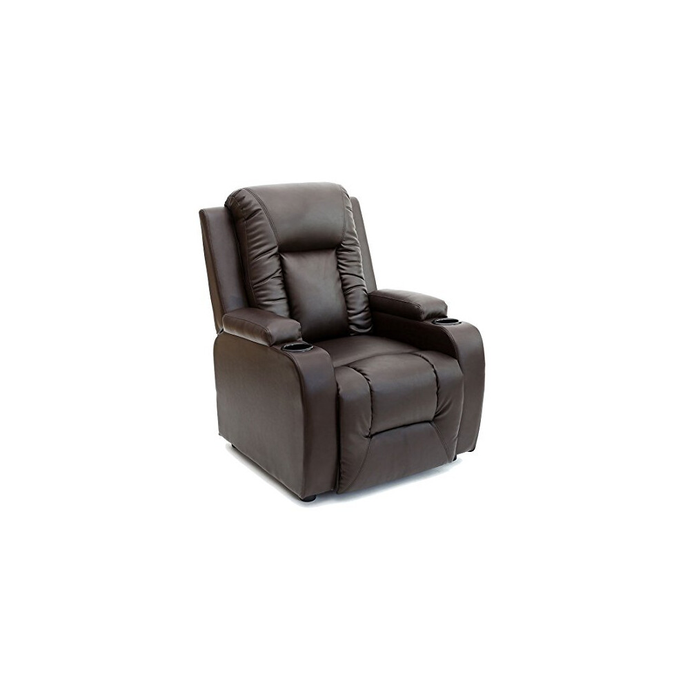 (Cream) Oscar Bonded Leather Recliner W Drink Holders Armchair Sofa Chair Reclining Cinema