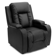 (Black) Oscar Bonded Leather Recliner W Drink Holders Armchair Sofa Chair Reclining Cinema