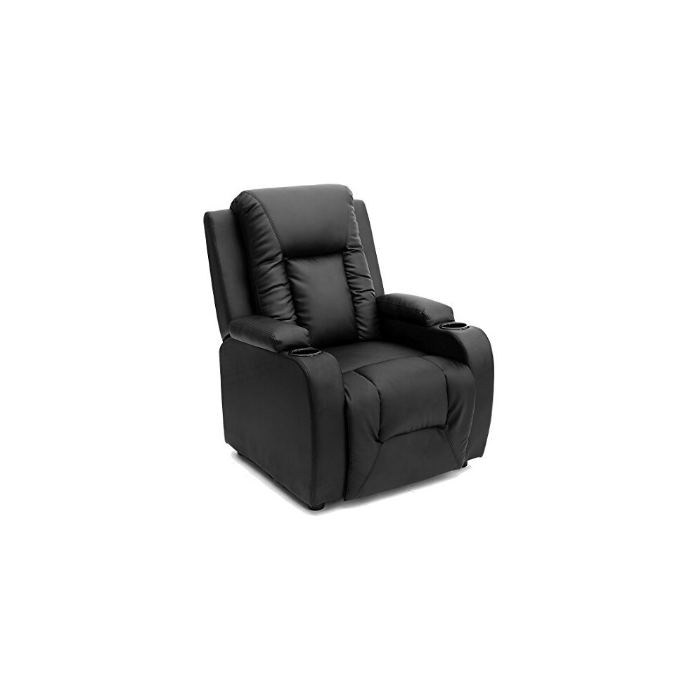 More4homes (Black) Oscar Bonded Leather Recliner W Drink Holders Armchair Sofa Chair Reclining Cinema