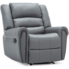 (Grey) Denver Bonded Leather Recliner Armchair W Stud Sofa Home Lounge Chair Reclining