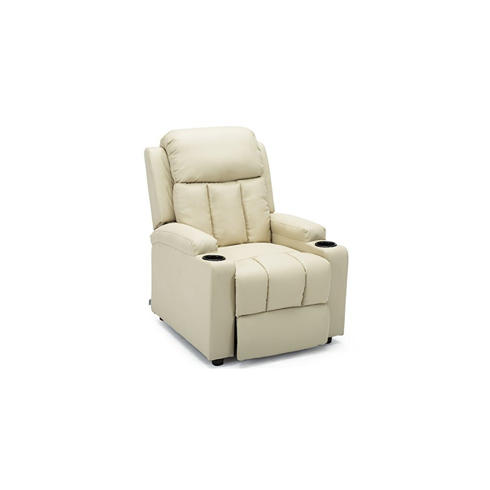(Cream) Studio Recliner W Drink Holders Armchair Sofa Bonded Leather Chair Reclining Cinema-image-OPC-P7D8R5T-NEW