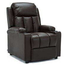 (Brown) Studio Recliner W Drink Holders Armchair Sofa Bonded Leather Chair Reclining Cinema