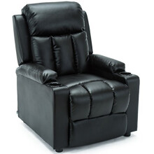 (Black) Studio Recliner W Drink Holders Armchair Sofa Bonded Leather Chair Reclining Cinema