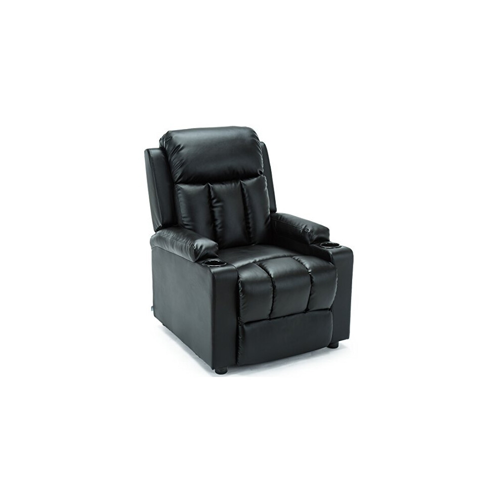 More4homes (Black) Studio Recliner W Drink Holders Armchair Sofa Bonded Leather Chair Reclining Cinema