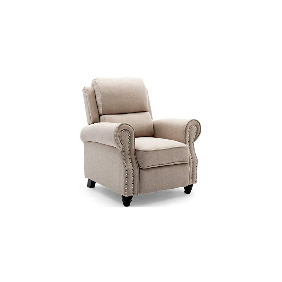 (Beige) Duxford Fabric Pushback Recliner Armchair Sofa Occasional Chair Cinema