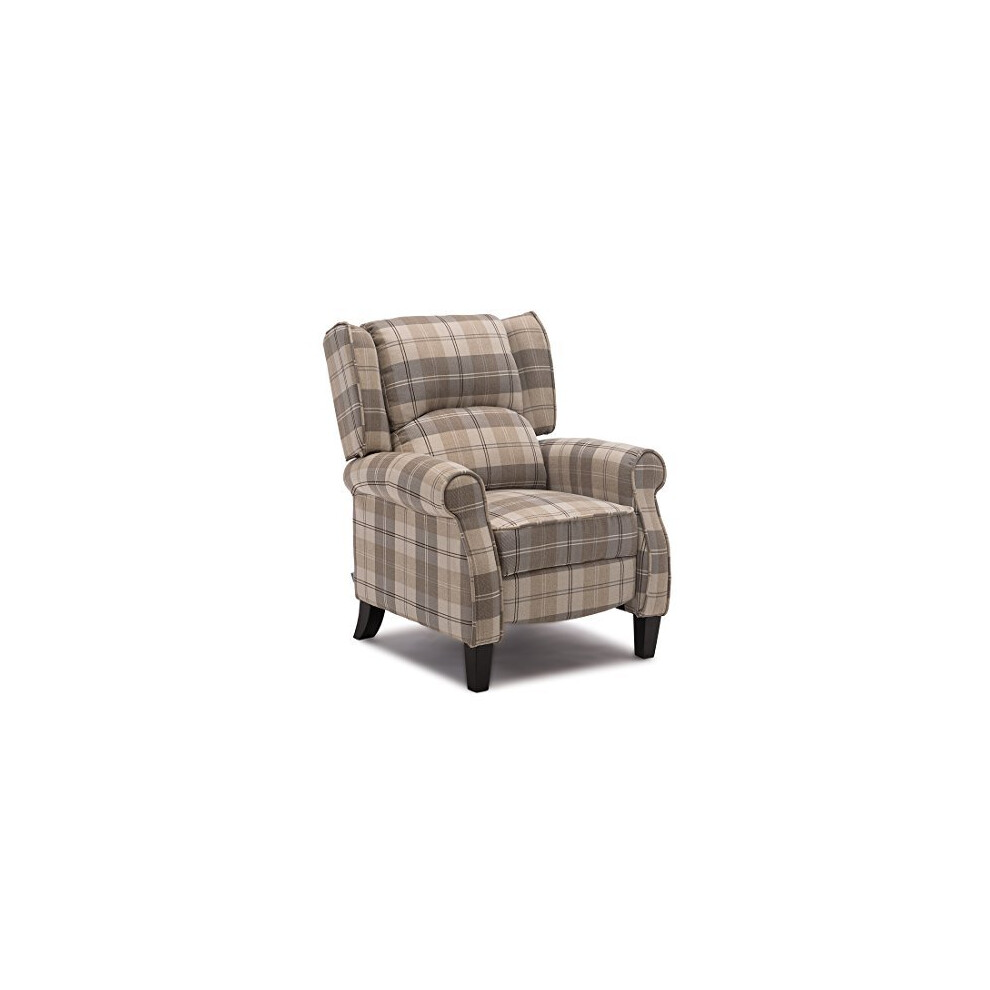 More4homes (Beige) Eaton Wing Back Fireside Herringbone Fabric Recliner Armchair Sofa Chair Reclining Cinema