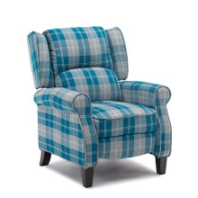 (Blue) Eaton Wing Back Fireside Herringbone Fabric Recliner Armchair Sofa Chair Reclining Cinema