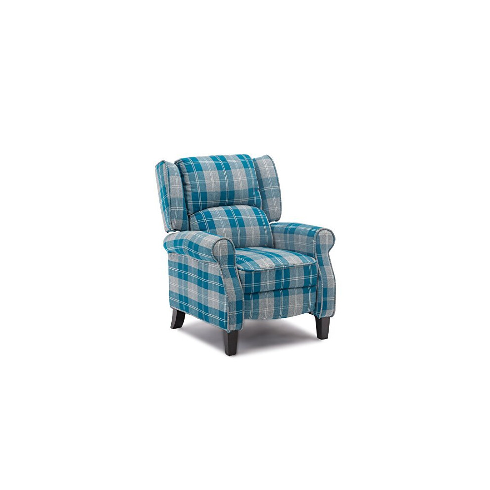 Eaton Wing Back Fireside Checkered Fabric Pushback Recliner Chair