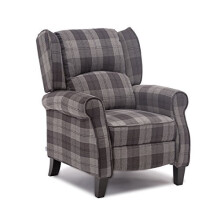 (Grey) Eaton Wing Back Fireside Herringbone Fabric Recliner Armchair Sofa Chair Reclining Cinema